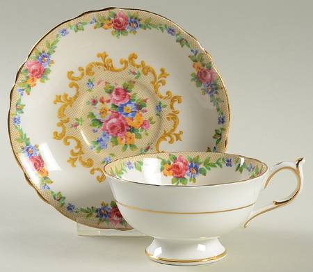 Minuet (White Background) Footed Cup & Saucer Set