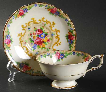 Minuet (Cream Background) Footed Cup & Saucer Set
