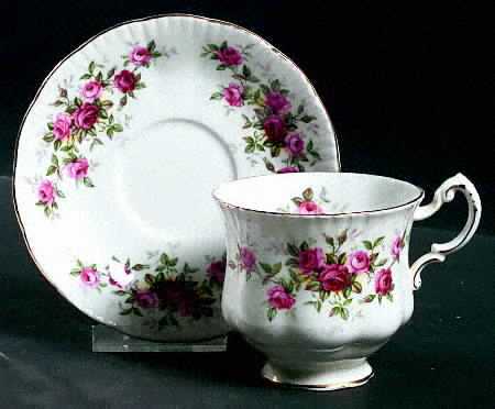 Minuet (White Backgrnd) Footed Cup & Saucer Set