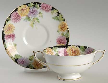 Mums Footed Cream Soup Bowl & Saucer Set