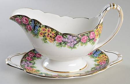 Old English Garden Gravy Boat & Underplate