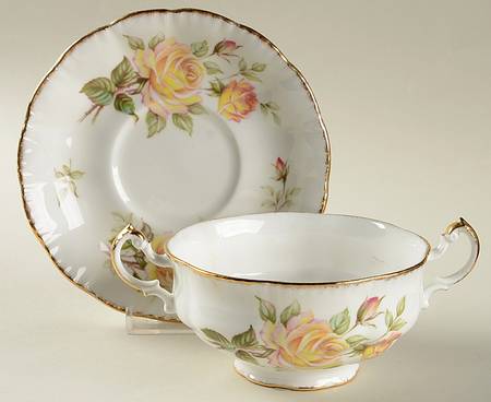 Peace Rose Footed Cream Soup Bowl & Saucer Set