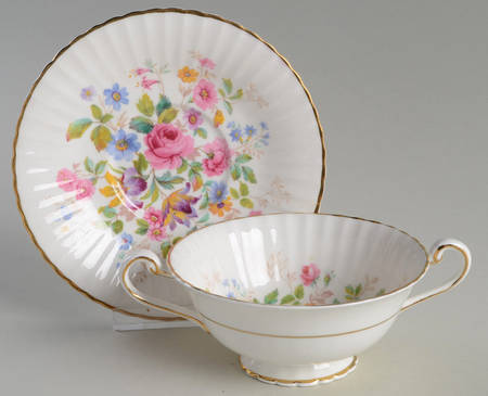 Queen's Garden Footed Cream Soup Bowl & Saucer Set