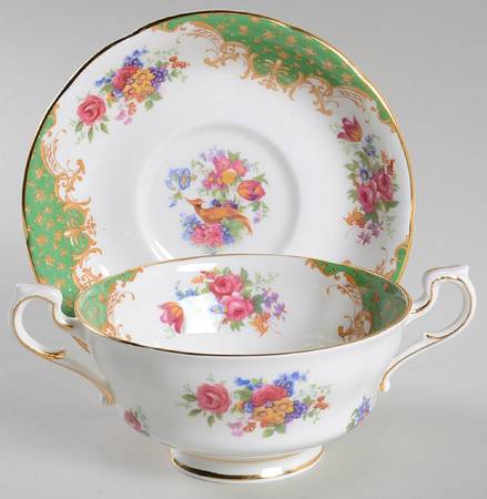 Rockingham Green Footed Cream Soup Bowl & Saucer Set