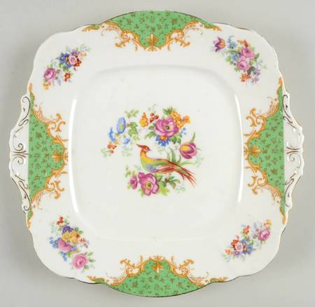 Rockingham Green Square Handled Cake Plate