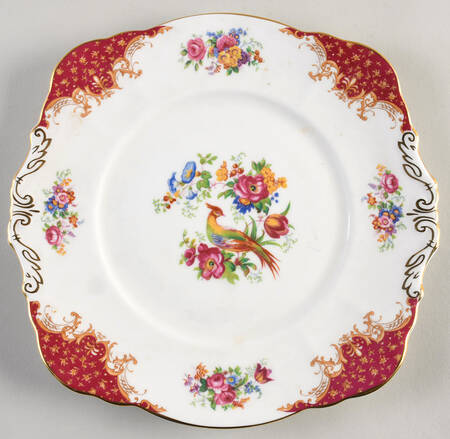 Rockingham Red Square Handled Cake Plate