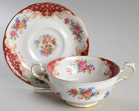 Rockingham Red Footed Cream Soup Bowl & Saucer Set