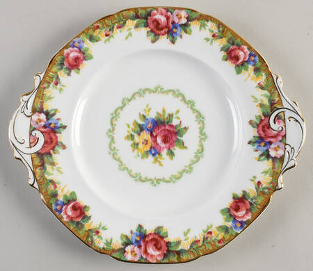 Tapestry Rose White Handled Cake Plate