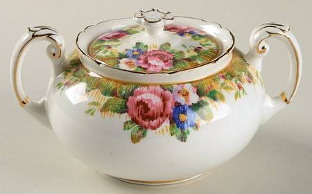 Tapestry Rose White Sugar Bowl & Lid