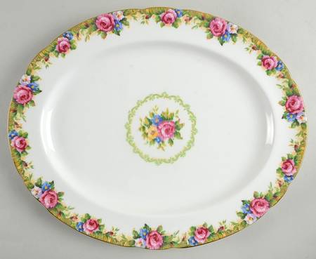 Tapestry Rose White 14" Oval Serving Platter