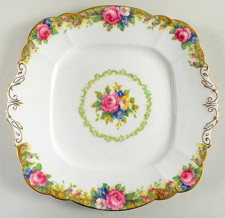 Tapestry Rose White Square Handled Cake Plate