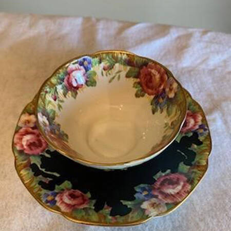 Tapestry Rose Black Footed Cup & Saucer Set