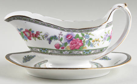 Tree of Kashmir (Gold Trim, Scalloped) Gravy Boat & Underplate