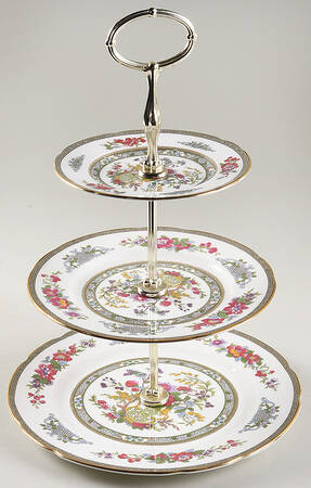Tree of Kashmir (Gold Trim, Scalloped) 3-Tiered Serving Tray (DP, SP, BB)