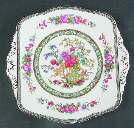 Tree of Kashmir (Gold Trim, Scalloped) Square Handled Cake Plate