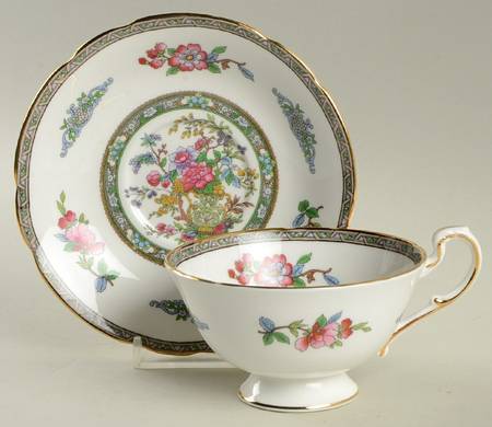Tree of Kashmir (Gold Trim, Scalloped) Footed Cup & Saucer Set