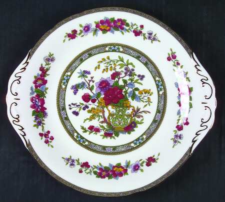 Tree of Kashmir (Gold Trim, Scalloped) Handled Cake Plate