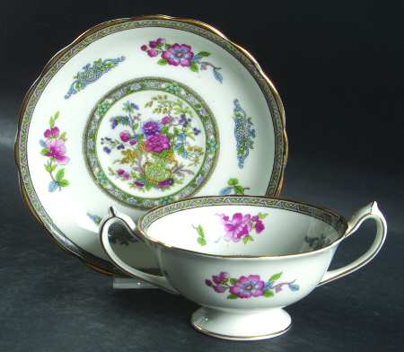 Tree of Kashmir (Gold Trim, Scalloped) Footed Bouillon Cup & Saucer
