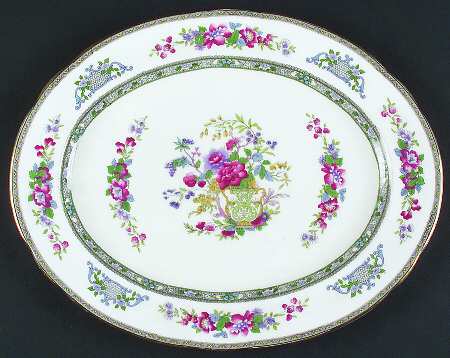Tree of Kashmir (Gold Trim, Scalloped) 14" Oval Serving Platter