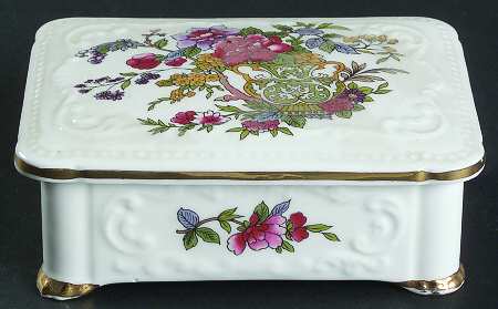 Tree of Kashmir (Gold Trim, Scalloped) Rectangular Box with Lid