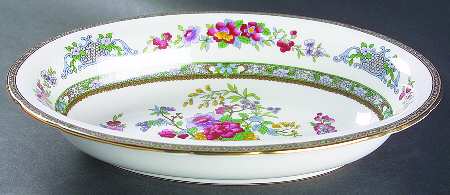 Tree of Kashmir (Gold Trim, Scalloped) 10" Oval Vegetable Bowl