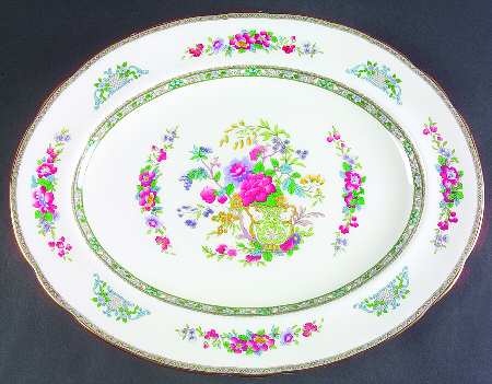 Tree of Kashmir (Gold Trim, Scalloped) 16" Oval Serving Platter