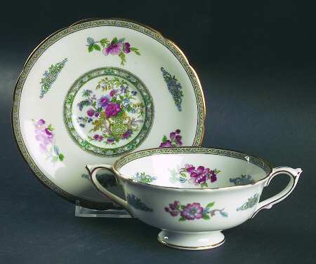 Tree of Kashmir (Gold Trim, Scalloped) Footed Cream Soup Bowl & Saucer Set