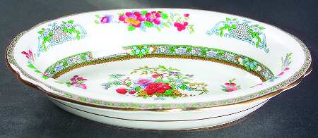 Tree of Kashmir (Gold Trim, Scalloped) 9" Oval Vegetable Bowl
