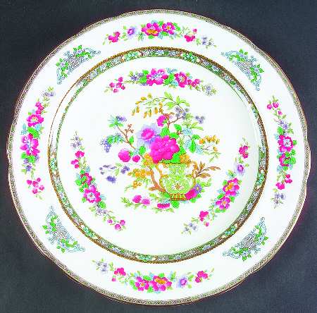 Tree of Kashmir (Gold Trim, Scalloped) 12" Chop Plate (Round Platter)