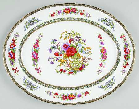 Tree of Kashmir (Gold Trim, Scalloped) 15" Oval Serving Platter