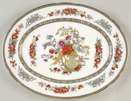 Tree of Kashmir (Gold Trim, Scalloped) 13" Oval Serving Platter
