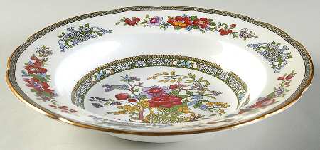 Tree of Kashmir (Gold Trim, Scalloped) Large Rim Soup Bowl