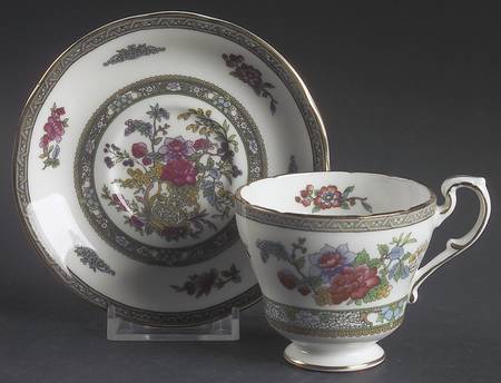 Tree of Kashmir (Gold Trim, Scalloped) Footed Demitasse Cup & Saucer Set