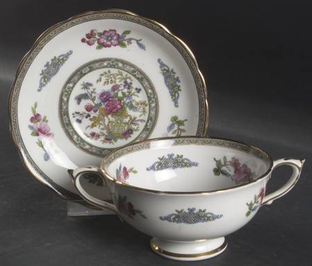 Tree of Kashmir (Gold Trim, Scalloped) Footed Cream Soup Bowl & Saucer Set