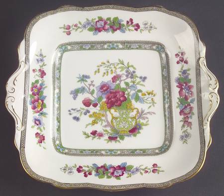 Tree of Kashmir (Gold Trim, Scalloped) Square Handled Cake Plate