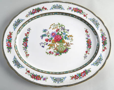 Tree of Kashmir (Mustard Trim, Scalloped) 16" Oval Serving Platter