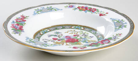 Tree of Kashmir (Mustard Trim, Scalloped) Rim Soup Bowl