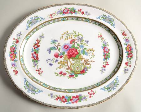 Tree of Kashmir (Mustard Trim, Scalloped) 14" Oval Serving Platter
