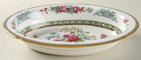 Tree of Kashmir (Mustard Trim, Scalloped) 10" Oval Vegetable Bowl