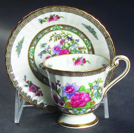 Tree of Kashmir (Gold Trim, Fluted) Footed Demitasse Cup & Saucer Set