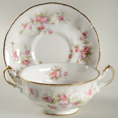 Victoriana Rose Footed Cream Soup Bowl & Saucer Set