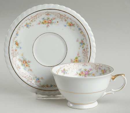 Garden Manor (White Background) Footed Cup & Saucer Set