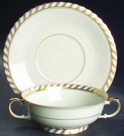 Jewel Footed Cream Soup Bowl & Saucer Set