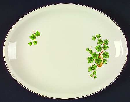 Ivy (Gold Trim On Edge) 14" Oval Serving Platter