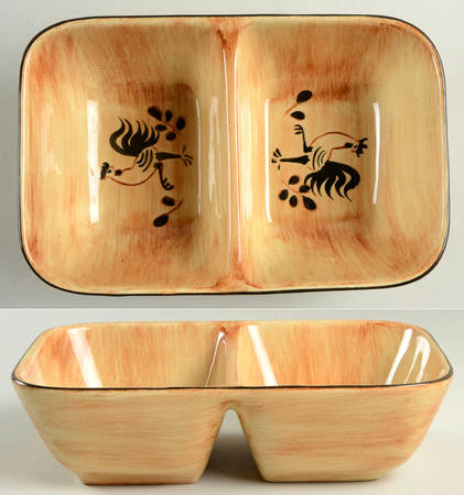 Black Rooster Rectangular Divided Vegetable Bowl
