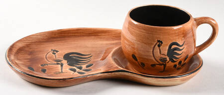 Black Rooster Snack Plate & Cup Set