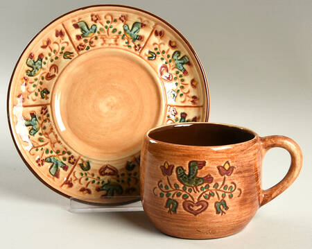 Folk Art Flat Cup & Saucer Set