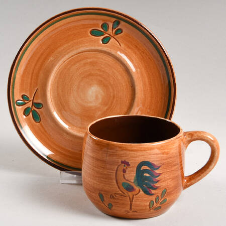 Red Rooster Flat Cup & Saucer Set