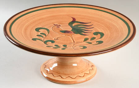 Red Rooster Footed Cake Plate