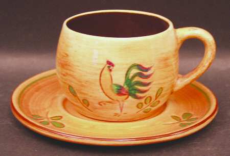 Red Rooster Flat Cup & Saucer Set